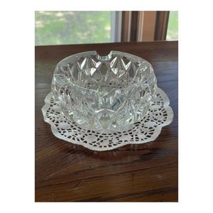 Vintage RTL Hand Cut Heavy Lead Crystal Dish Ashtray Clear Decor